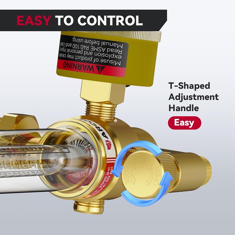 ARCCAPTAIN Argon/CO2/Helium Regulator with 8.2FT Inert Gas Welding Hose, MIG and TIG Flow Meter Gas Regulator Gauge Welding Weld, 0-4000 PSI, 0-180+ CFH, CGA580 Inlet Connection - Image 4